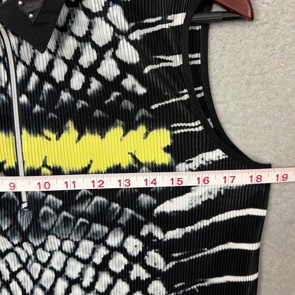 Jamie Sadock Womens Golf Shirt Sleeveless Black White Yellow Crinkle Knit Size L - Picture 3 of 6